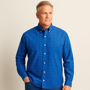 Lands End Men's XXL Blue Gingham Shirt 34" Sleeve Preppy Classic Traditional Fit